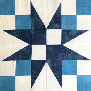 Fifty-Four Forty or Fight Quilt Block made in blues and white