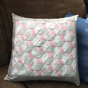 Pink and Grey Triple Woven Fabric Throw Pillow