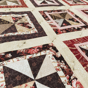 Pin Wheel Block Quilt Top in Pink, Brown, and Tan