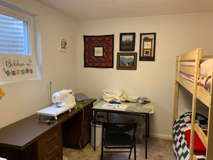 My Sewing Area and Work Space with a desk, bunkbed, and cutting table