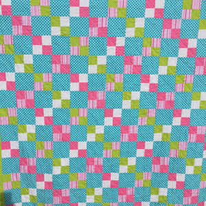 The Alana Quilt Pattern in Teal, Pink, Lime Green, and White