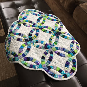 Double Wedding Ring Table Runner in White, Blue and Purple