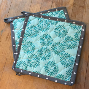 Hot Pot Holder in Teal and Grey