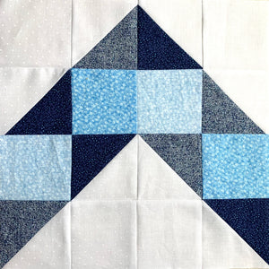 Scrappy Zig Zag Quilt Block made in blues and whites