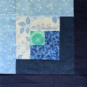 Log Cabin Quilt Block in Blue, and Teal