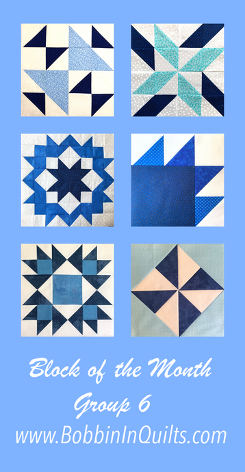 Group 6 of the How-To block of the month image with a small picture of each quilt block