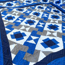 Not So Tricky Quilt Pattern in Blue, Grey, Black, And White