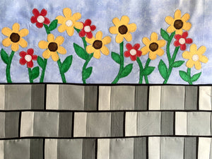 Sunflowers on a Brick Wall Row/Mini Quilt/Wall Hanging - Digital Download
