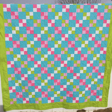 Alana Quilt Pattern - Easy quilt made in squares with pink, teal, white, and green