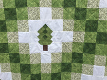 Green Irish Chain Quilt with trees close up