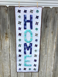 Love At Home Wall Hanging or Mini Quilt made in blue and teal green
